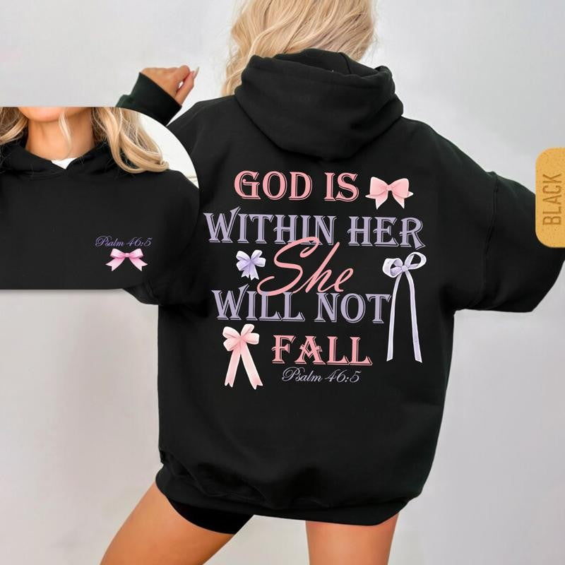 God is within Her Hoodie She Will Not - Fall Printe 2 Side Hoodie, Unisex Vintage Coquette Crewneck Hoodie