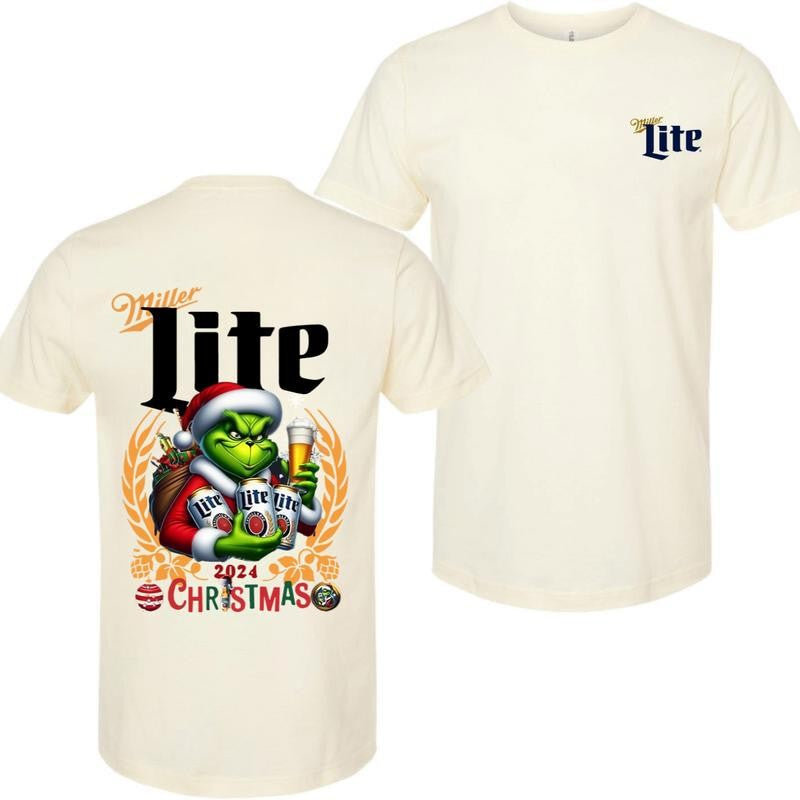 Miller Lite Christmas 2024 Grin With Beer 2 Siders T-shirt, Miller Lite Christmas Shirt, Perfect For Beer Lovers, Casual Graphic Dog T-shirt, Unisex T-shirt for Men and For Women