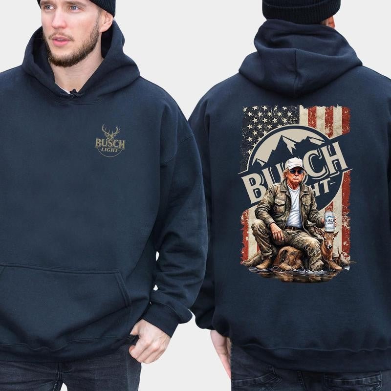 Busch Light, Trump Busch Light Hunting Outdoor Life 2 Sided Hoodie, Sweatshirt, T-shirt - Camo Hunting, Perfect for Outdoorsmen, Unisex for Men and For Women