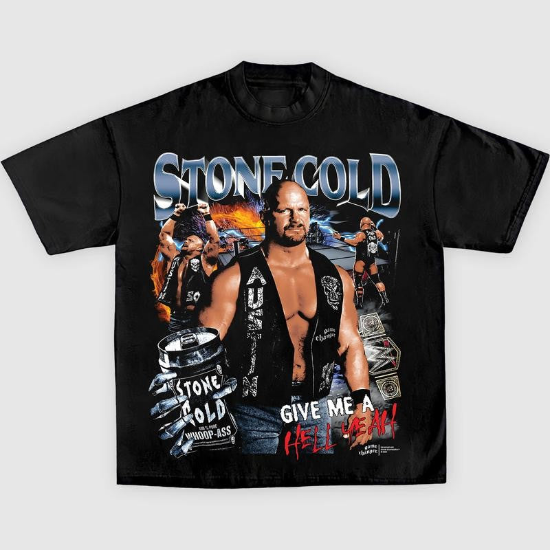 STONE COLD V4 TEE, Wrestling Graphic Tee, Sports T-shirt, Athlete Shirt, Wrestling Gift, Fitness Tee Crewneck Clothing Cotton Menswear