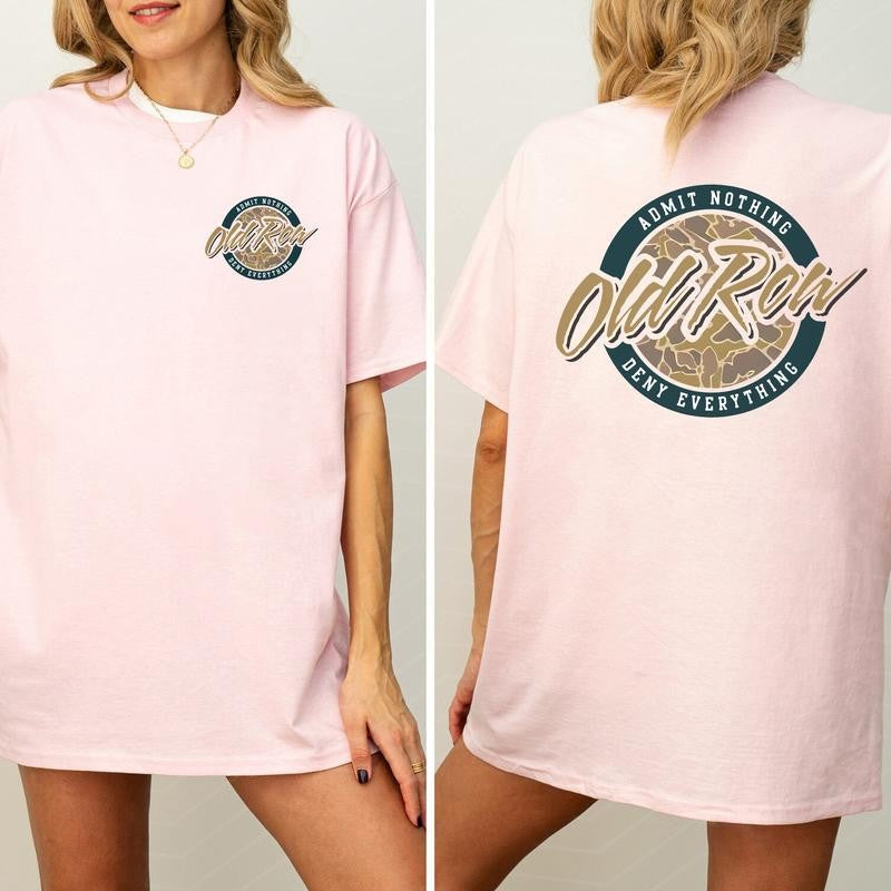 Vintage 80s Old Row Camo Shirt 2-Sided, Old Row Circle Logo Printed Tee, Retro OldRow T-shirt, Hunting Tee, Summer Drink Tee, Drinking Tshirt, Soft Cotton Fabric Women's Top, Casual Womenswear