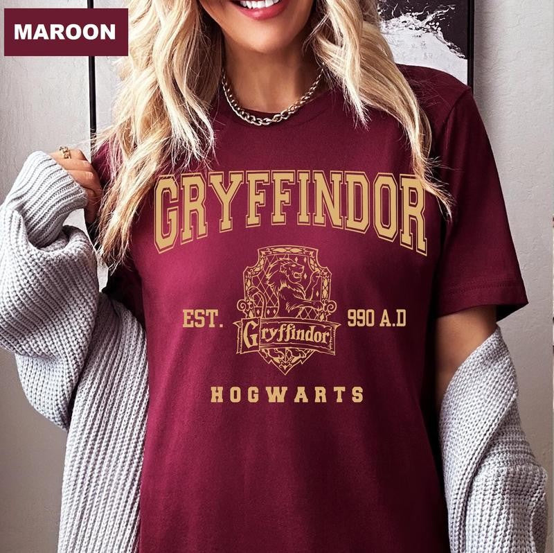 Wizard Houses Vintage T-shirt Hogwarts House Wizard School T-Shirt HOT TREND Casual Cotton
