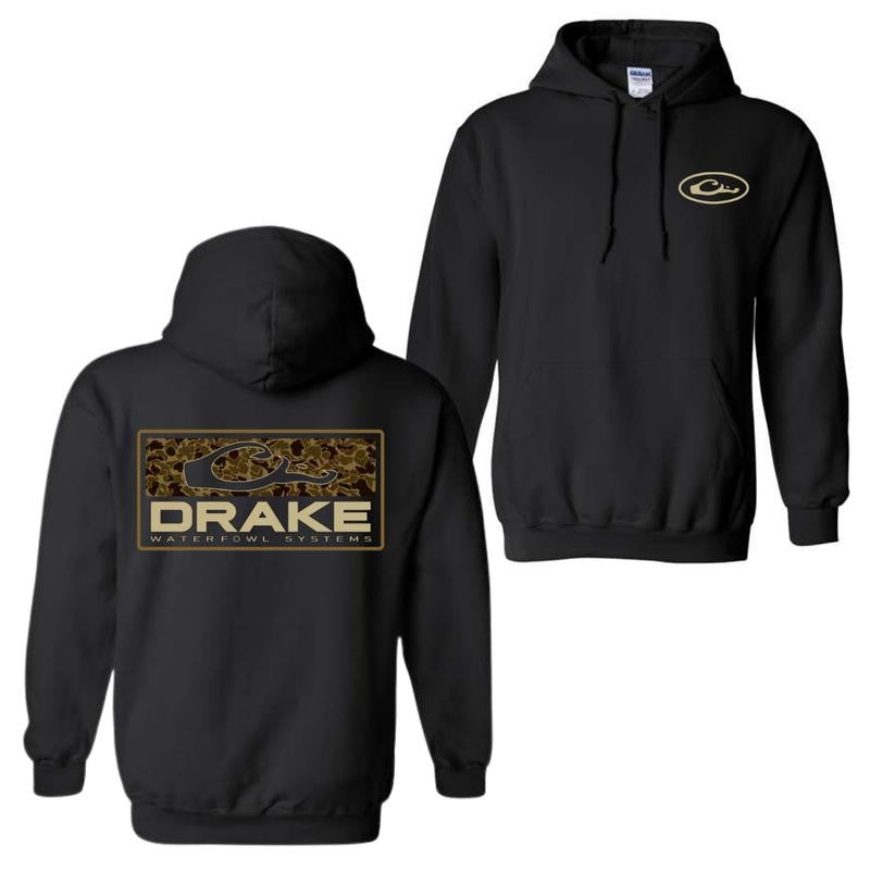 Drake Waterfowl Systems Hoodies and T-shirt, Camo Pattern, Comfort for the Outdoors, Casual Unisex Hoodie, Menswear and Womenswear Top