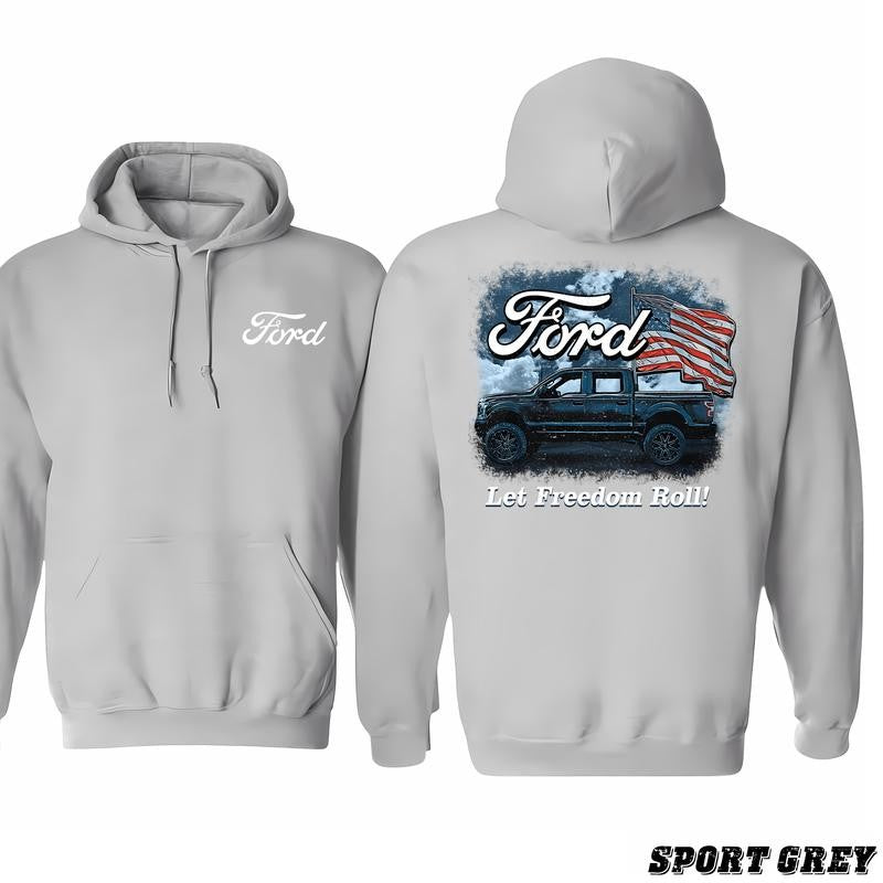 Buck Wear Ford F-150 Pickup Truck Let Freedom Roll American Flag Black Hoodie, Fashion For All Tastes, Pick Your Shade, Gym To Street Wear, Unisex