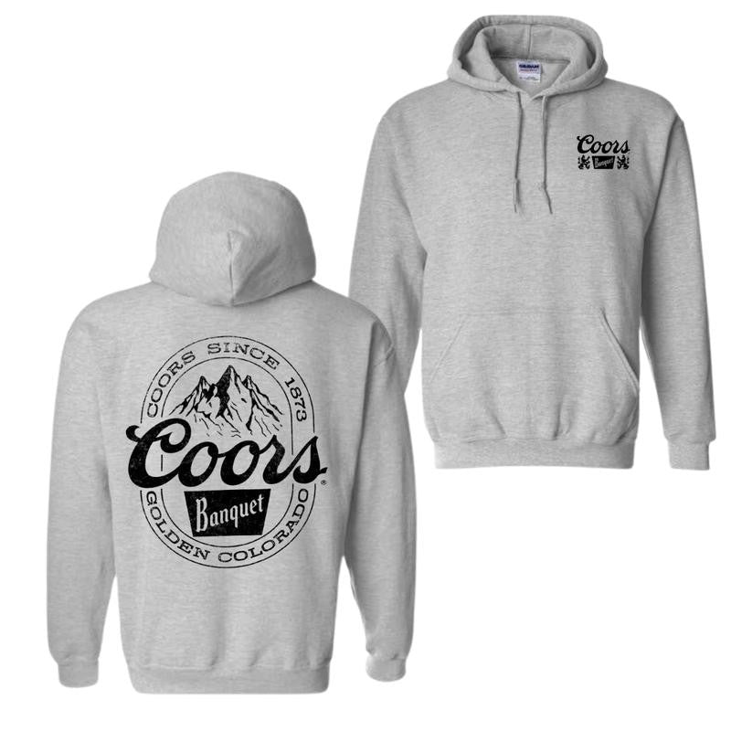 Coors Banquet Hoodie - Classic and Rugged Design with Retro Logo and Mountain Graphics, Unisex Hoodie