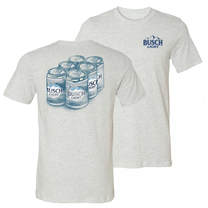 BUSCH LIGHT, BEER, Busch Light Six Pack Front and Back Print T-Shirt, Busch Light Beer Tshirt, Casual Graphic Round Neck T-shirt for Summer, Fashion for Daily Wear