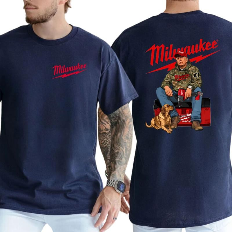 Milwaukee Trump Camo Unisex Cotton T-Shirt, Trump With Local Boy Shirt, Cotton Shortsleeve Top, Casual Menswear
