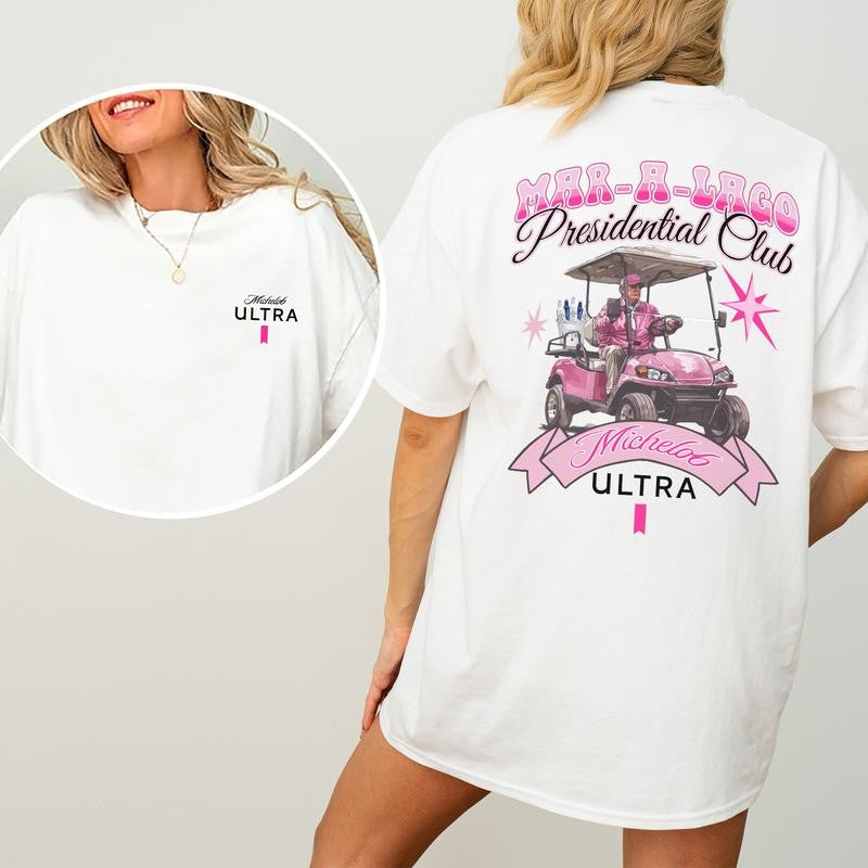 Golf Club Michelob Ultra Beer Pink Graphic Shirt, Funny Golf T-shirt, Drinking Tshirt, Drink Shirt, Comfort Clothing, Cotton Fabric Tshirt, Printed Women's Top, Casual Womenswear