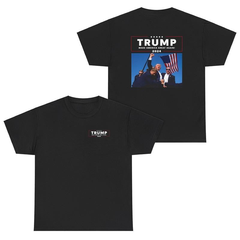 Trump Rally Shooter Unisex Tshirt, 2 Sided American Funny Graphic Tee Shirt 2024 Elections, Classic Casual Top Menswear Womenswear