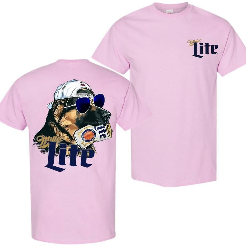 Miller Hunting German Shephered Dog Dog 2 Siders T-shirt, Miler Lite T-shirt, Perfect For Beer Lovers, Unisex for Men and For Women Classic Cotton