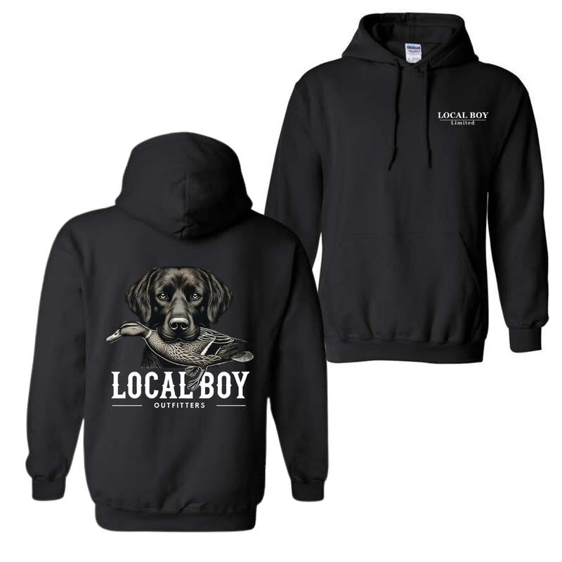 Local Boy Hoodie, Duck Hunting Dog Graphic, Outdoor Menswear Sweater, Wildlife Lover Apparel, Country Lifestyle Wear
