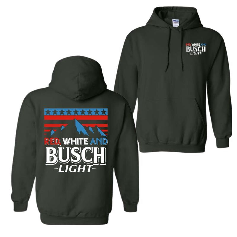 Red White And Busch Light V2 Cotton 2 sided Hoodie and T-shirt, Unisex Hoodie For Men and Women