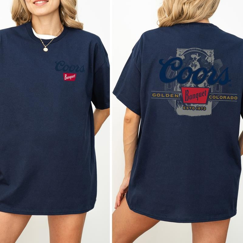 Coors Banquet Beer 2-Sided Shirt for Men and Women, Beer Drinking Tshirt, Country Girl Tee, Wild West Graphic Top, Cotton Fabric Casual Womenswear