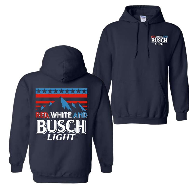 Red White And Busch Light V2 Cotton 2 sided Hoodie and T-shirt, Unisex Hoodie For Men and Women