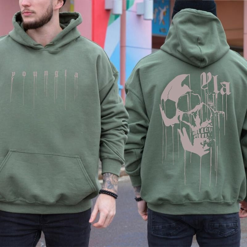 Swear Drippy Skull Hoodie Double Side Crewneck 50/50 Cotton/ polyester Casual Unisex T-Shirt with Trendy Design for Any Occasion - Retro, Fashion
