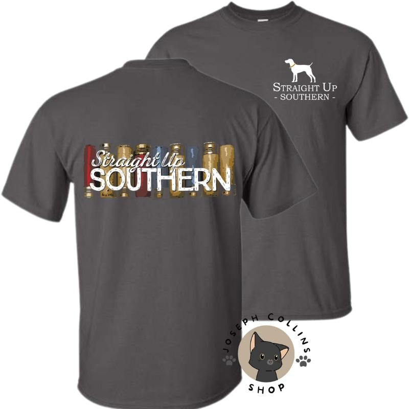 Shotgun Shells T-Shirt - by Straight Up Southern - Summer Outfits, Regular Fit Short Sleeve Crew Neck T-Shirt for Men, Casual Comfy Knitting Top for Summer