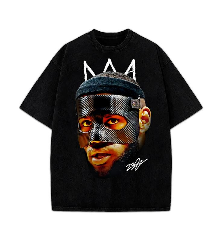 Bron James Mask Masked Bron Basketball Graphic Design King T-Shirt Crewneck Cotton