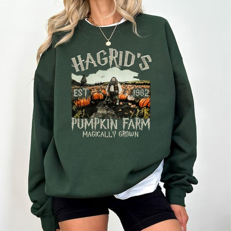 HP Hagrid's Pumpkin Farm Unisex Sweatshirt Hoodie Shirt Cotton Relaxed Fit, Hogwarts T-Shirt