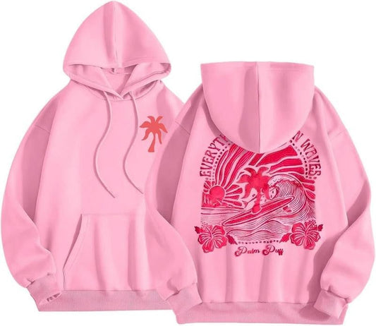 Pink Palm Puff Hoodie for Women Graphic Hoodie Sweatshirts for Teen Girls 2024 Cute Preppy Hoodies Y2k Fall Outfits Pullover Tops with Pockets