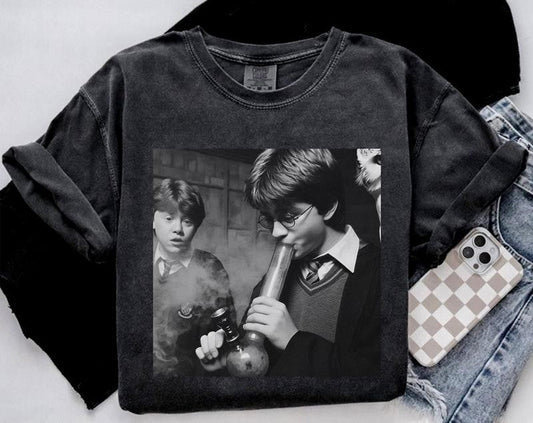 Vintage Meme 90s T-shirt, Funny Harry And Ron Smoking Shirt, Potter Tshirt Wizarding Fan Christmas Birthday Gift Potter.  T-shirt