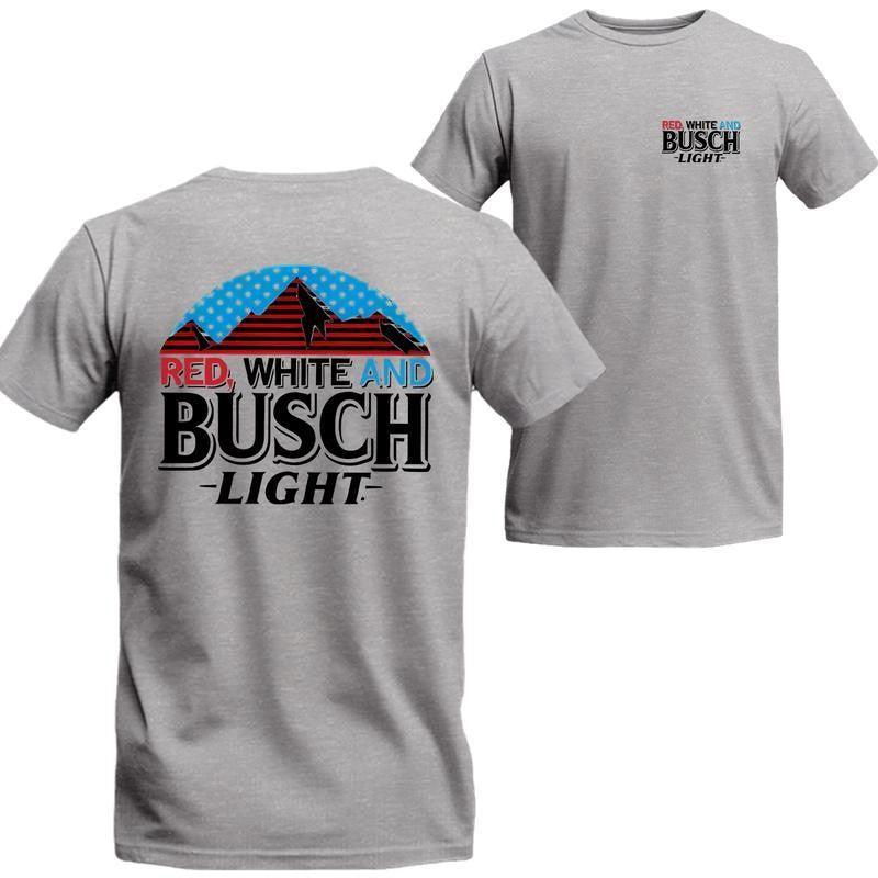 Busch Light, Beer, Red White And Busch Light 2-sides T-shirt,  For Men, For Women,  Casual Graphic Round Neck T-shirt for Summer, Fashion Top for Daily Wear