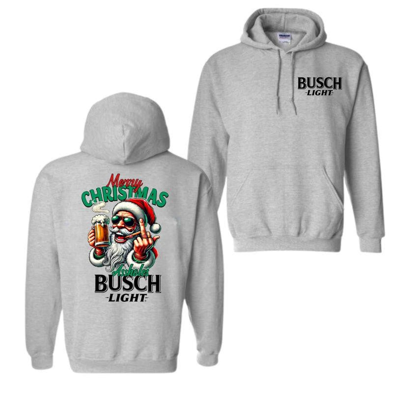 Busch Light, Merry Christmas Santa Claus Drink Beer 2 Sided Hoodie, Christmas Sweatshirt with beer, Perfect for outings and holidays, Unisex for Men and For Women