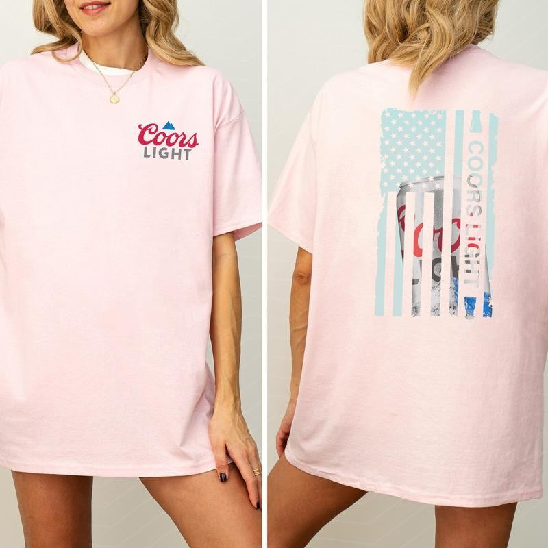 Coors Light American Flag Graphic 2 Sided Shirt, Beer Drinking T-shirt, Soft Cotton Fabric Tshirt, Unisex Drinker Top, Printed Casual Womenswear