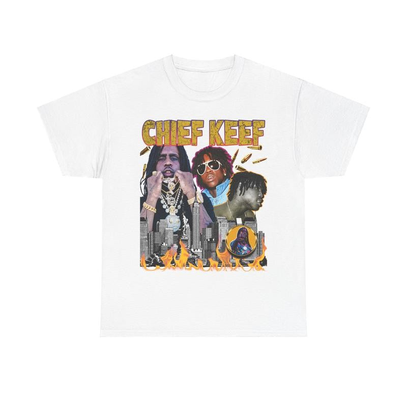 Vintage Chief Keef Graphic Tee - 90s Hip-Hop Rap T-Shirt Heavy Cotton, Retro Style Casual Classic Menswear Top Comfy Day Smooth Underwear Tshirt Streetwear Shortsleeve Crewneck