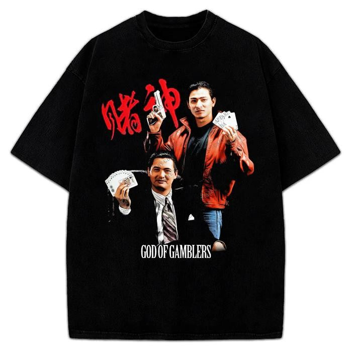 God Of Gamblers Chow Yun-fat Andy Lau Hong Kong Vintage Style 90's T-Shirt Cotton Menswear