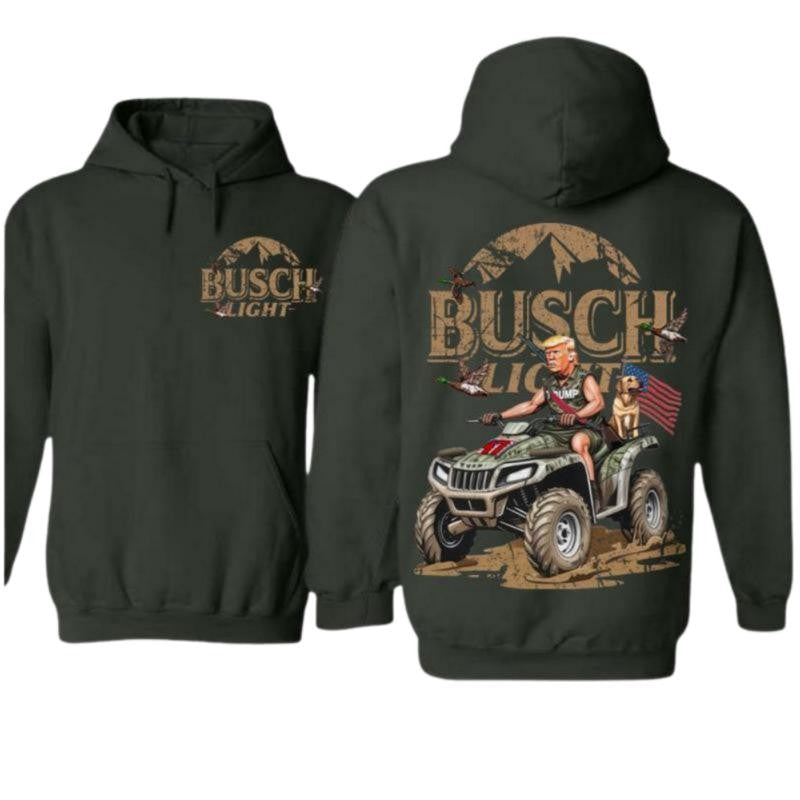 Busch Light Trump King 2 Sided Hoodie, Pullover With Hunter And Dog Graphic, Perfect for outings and holidays, Unisex for Men and For Women