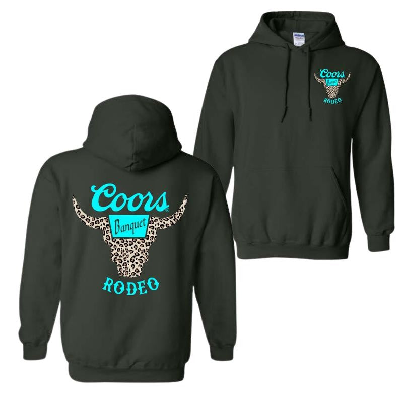 Coors Banquet Rodeo Horns Leopart Hoodie And T-shirt, Trendy Apparel For Men And Women, Casual Yet Stylish Attire, Size Inclusivity For All