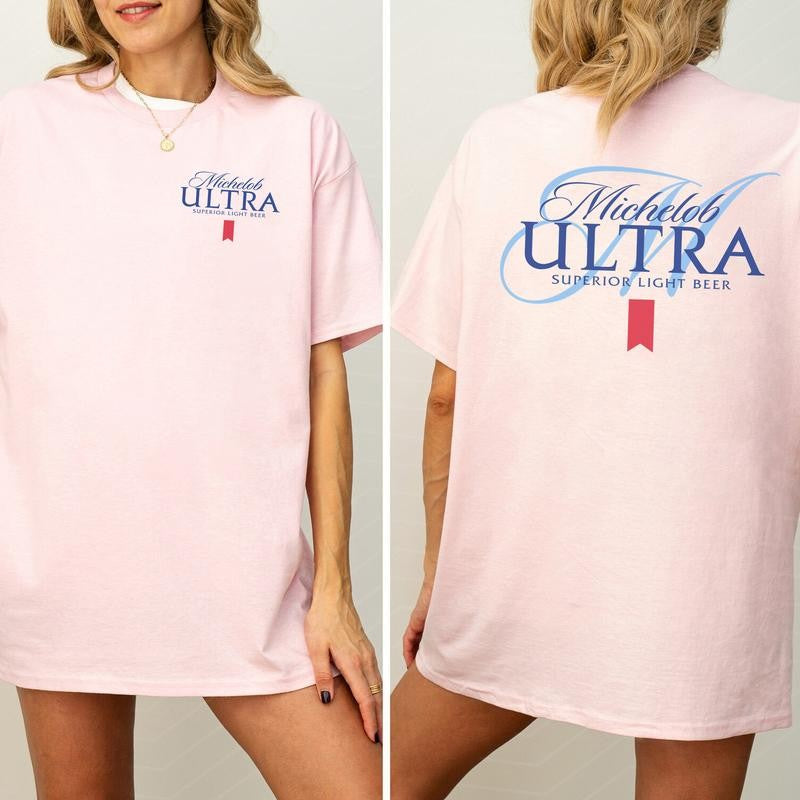 Vintage Michelob Ultra Shirt 2-Sided, Retro Light Beer Printed Tee, Drinking Shirt For Men, Soft Cotton Fabric T-shirt, Women's Top, Casual Womenswear