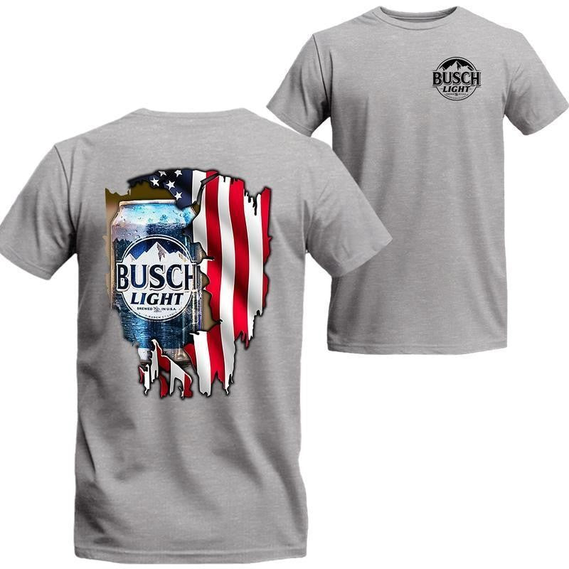 [Sale Up To 21%] Busch Light American Flag T-Shirt - Patriotic Beer Graphic Tee, Perfect for USA Beer Fans, Casual and Event Wear Cotton Menswear