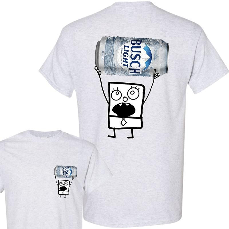 Doodlebob Bush Light Unisex T-shirt, Funny Bush 2 Sided Shirt, Casual Graphic Round Neck T-shirt for Summer, Beer Party Summer Shirt, Fashion Top for Daily Wear, T shirt For Men And Women