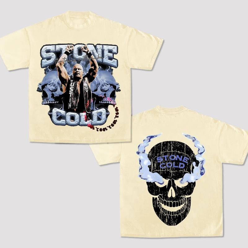 STONE COLD TEE, Wrestling Graphic Tee, WWE Shirt, Sports T-shirt, Athlete Shirt, Wrestling Gift, Fitness Tee, Crewneck Clothing Cotton Menswear