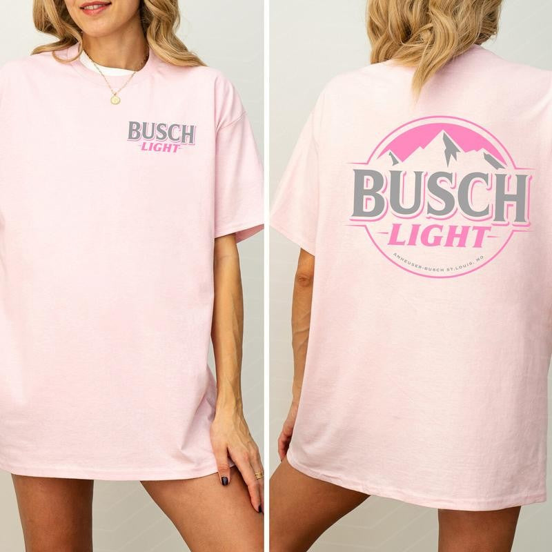 Women's Busch Light Shirt 2-Sided, Pink Logo Busch Light Tee, Summer Drink Graphic Printed Tshirt, Drink Tee for Girls, Drinking T-shirt, Soft Cotton Fabric T-shirt, Women's Top, Casual Womenswear