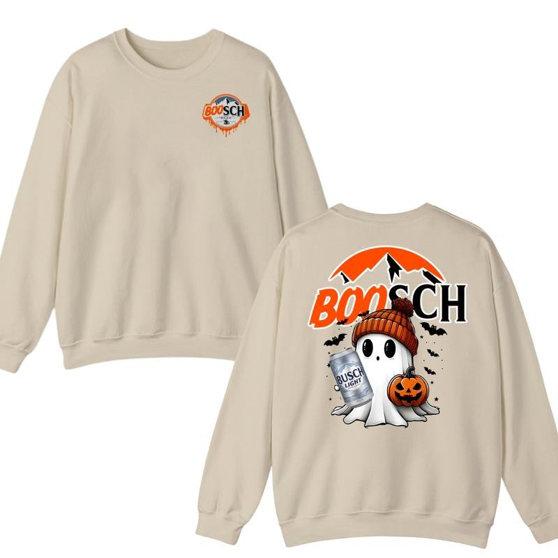 Boosch Light Cute Boo Ghost Halloween 2 Sided Unisex T-shirt Sweatshirt Hoodie for Men and Women, Halloween Cute Ghost Trendy Hoodie Casual Classic