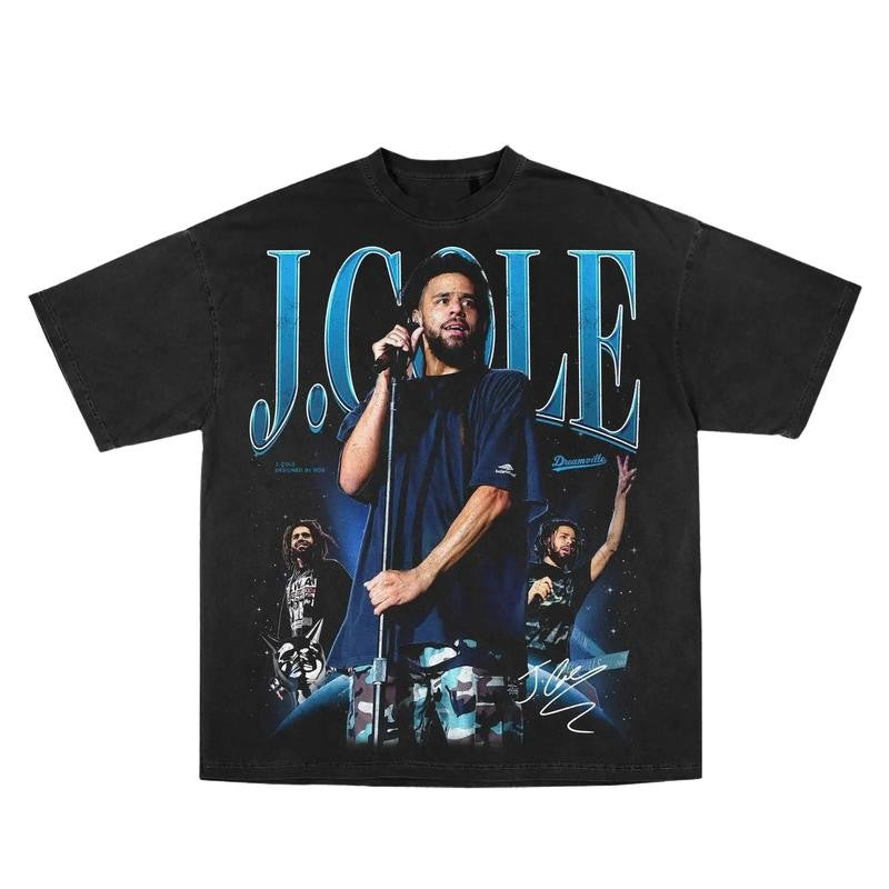 J. Cole Print Short Sleeve Graphic Unisex T-Shirt Menswear Top Man Tshirt Streetwear Shortsleeve Crewneck