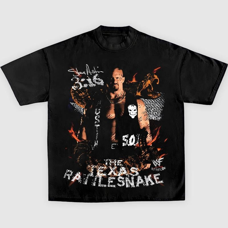 STONE COLD-TEXAS RATTLESNAKE TEE, Wrestling Graphic Tee, WWE Tee, Sports T-shirt, Athlete Shirt, Wrestling Gift Streetwear Crewneck Clothing
