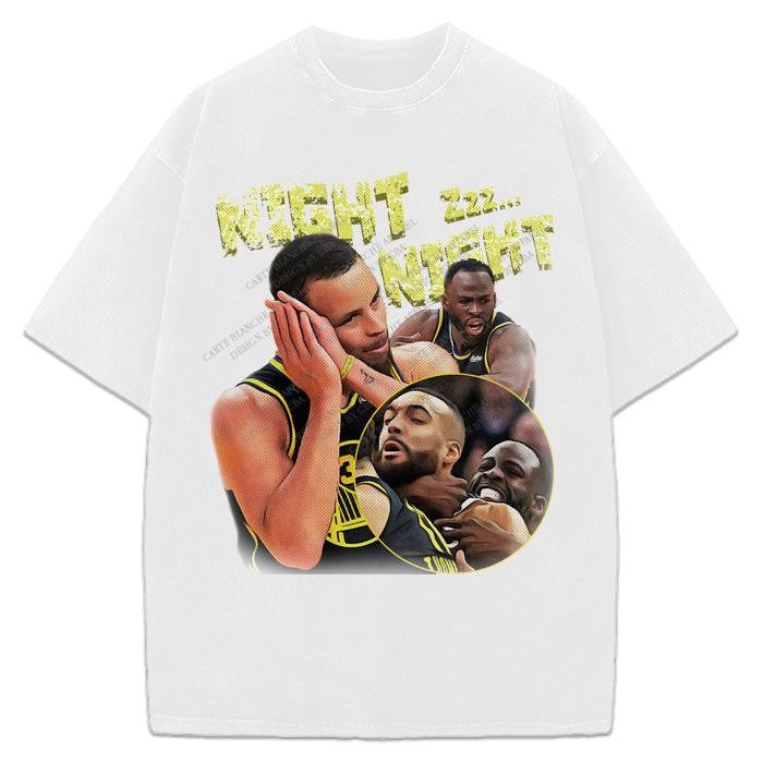 Steph Curry Graphic Tee Night Night Celebration Funny Draymond Green Rudy Gobert Meme Basketball Fan Apparel T-Shirt Crewneck Cotton Menswear Soft