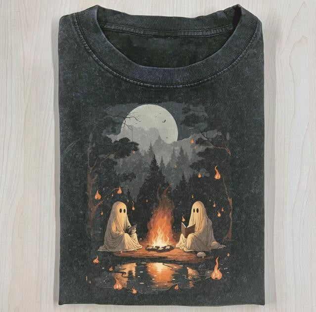 CAMPING HALLOWEEN GHOST READING BOOK T-Shirt, Horror Movie Shirt, Horror Character, Funny Halloween Shirt, Unisex T-Shirt, Gift For Men Women