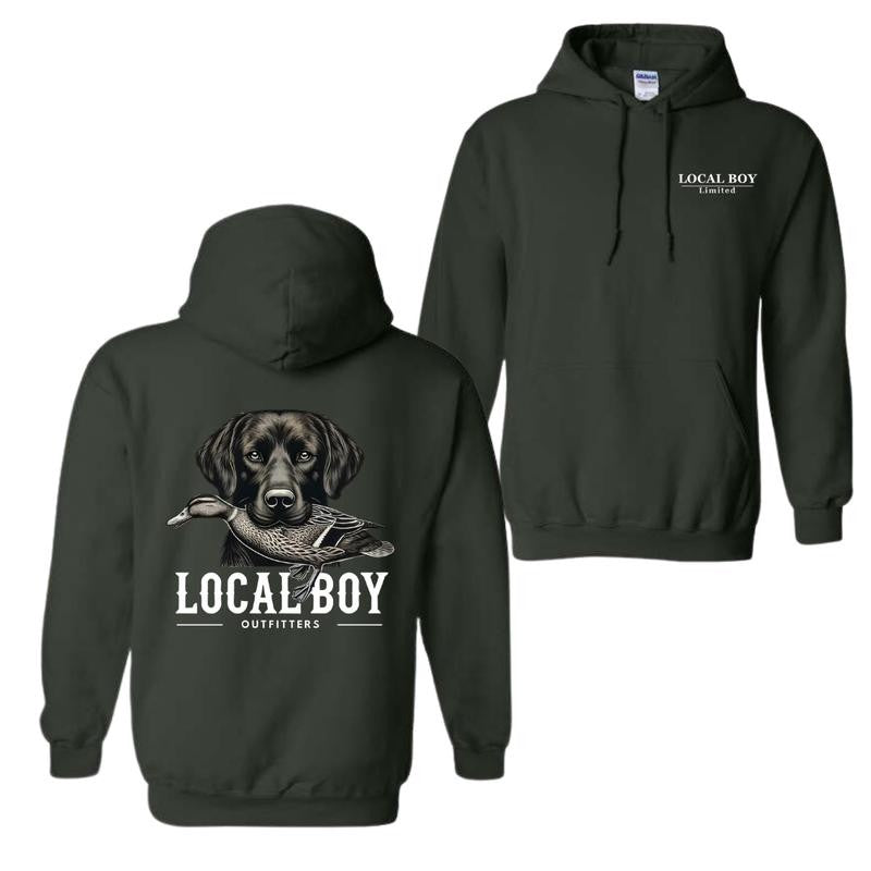 Local Boy Hoodie, Duck Hunting Dog Graphic, Outdoor Menswear Sweater, Wildlife Lover Apparel, Country Lifestyle Wear