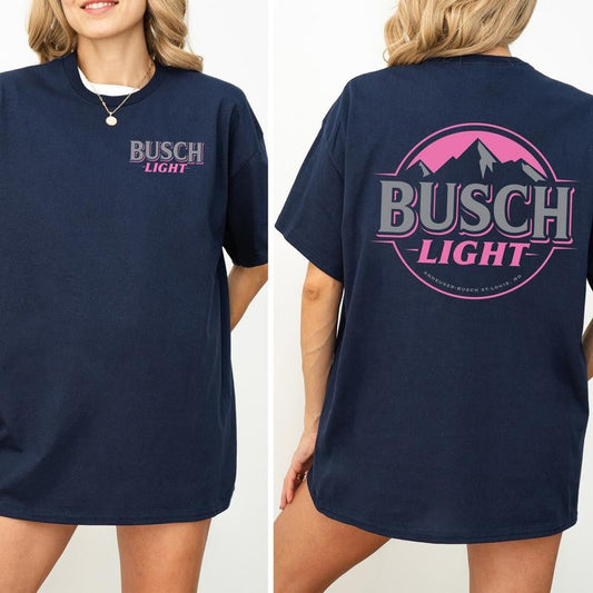 Women's Busch Light Shirt 2-Sided, Pink Logo Busch Light Tee, Summer Drink Graphic Printed Tshirt, Drink Tee for Girls, Drinking T-shirt, Soft Cotton Fabric T-shirt, Women's Top, Casual Womenswear