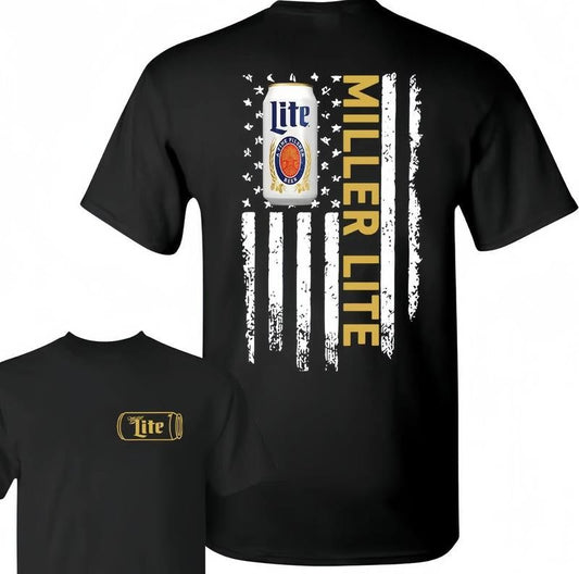 Miller Lite 2 Sided Unisex Shirt, Logo Flag Shirt, Funny Cotton Tee, Full Colors, For Men, For Women