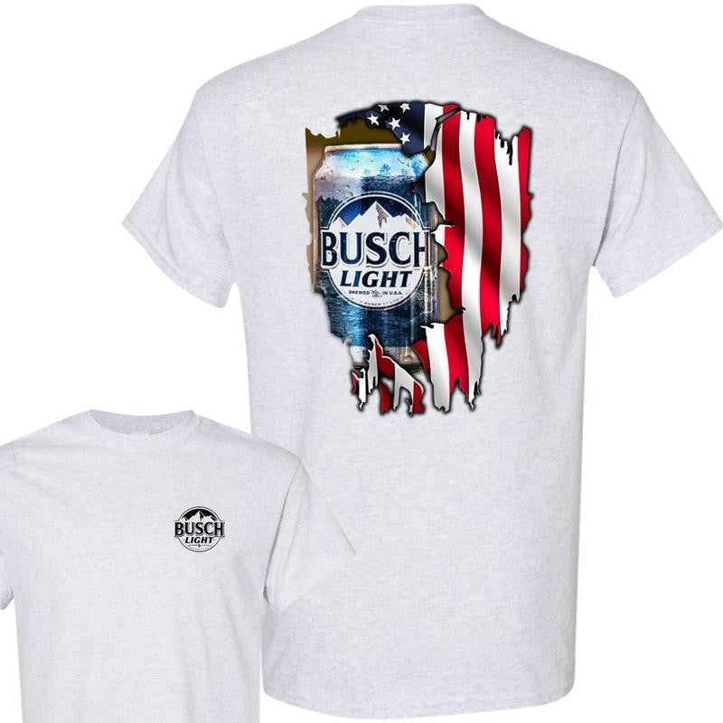 BUSCH LIGHT, BEER, Busch Light Logo Flag 2-sided Tshirt, Busch Light Tshirt Full Color For Men And Women Tshirt, Busch Light Beer Tshirt, Casual Graphic Round Neck T-shirt for Summer, Fashion Men's Top for Daily Wear