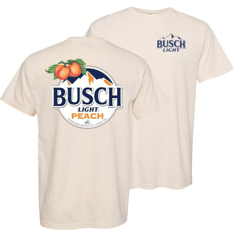 BUSCH LIGHT PEACH FRONT AND PRINT T-SHIRT, COTTON T-SHIRT, UNISEX T-SHIRT, VINTAGE T-SHIRT