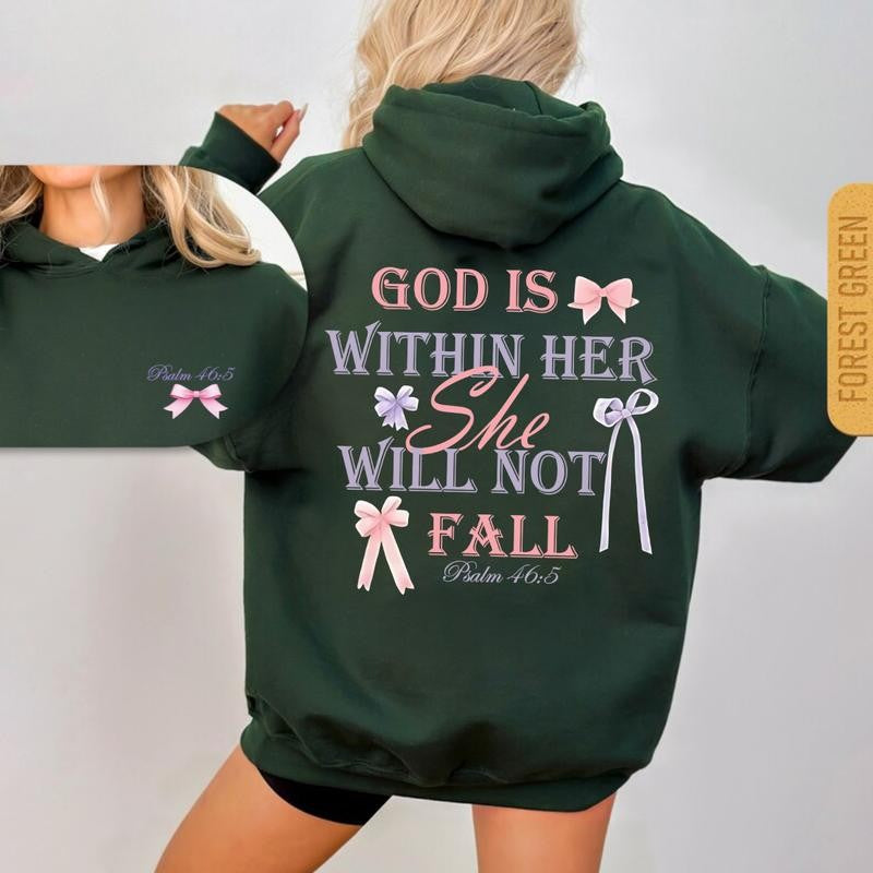 God is within Her Hoodie She Will Not - Fall Printe 2 Side Hoodie, Unisex Vintage Coquette Crewneck Hoodie