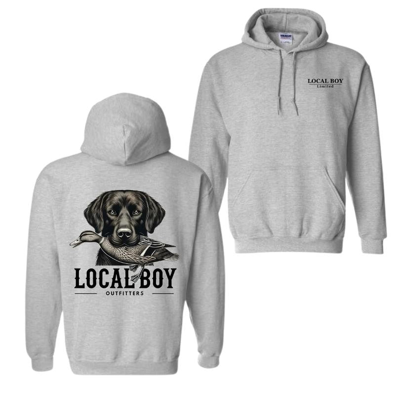 Local Boy Hoodie, Duck Hunting Dog Graphic, Outdoor Menswear Sweater, Wildlife Lover Apparel, Country Lifestyle Wear