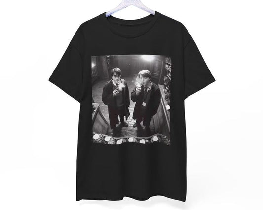 Harry Potter and Ron Weasley Smoking Cigar Vintage Look Funny Meme Shirt, Harty Potter 90s Retro Look Tee, Meme Movie Shirt Casual Round Neck