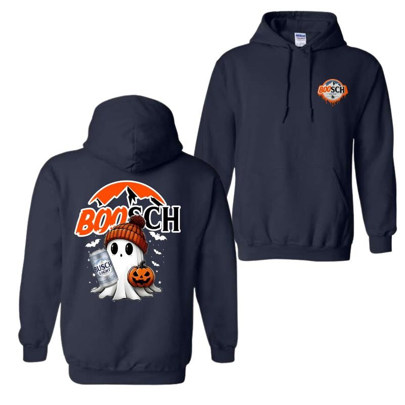Boosh Light Cute Boo Ghost Halloween 2 Sided Shirt, Busch Light Halloween Hoodie For Men And Women, Halloween Cute Ghost Trendy Hoodie, Casual Classic